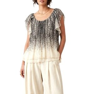 Diane von Furstenberg pure silk chiffon beige black floral leaf print top 4